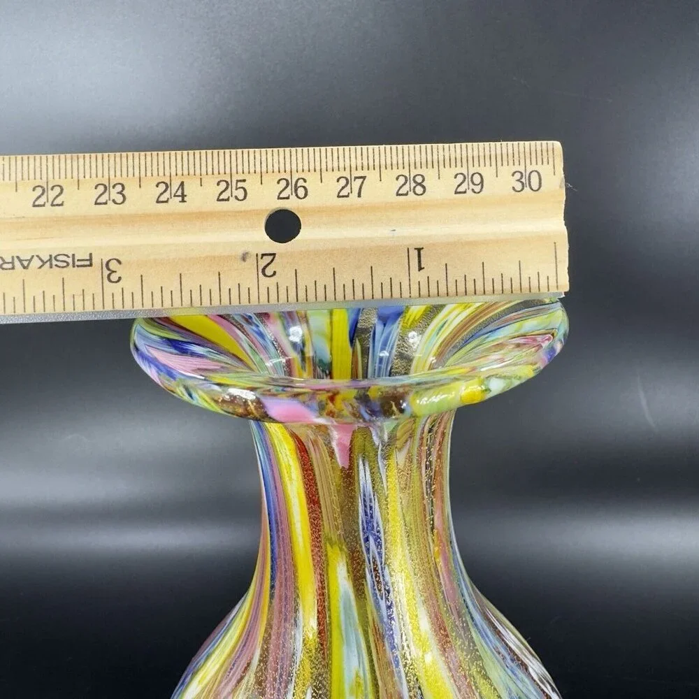 Murano Italian Glass Vase Gold Flecks Aventurine Large Multicolor Millefiori VTG